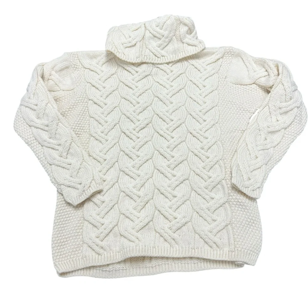 Aran Crafts NEW Cream Cowl neck Cable Knit sweater - Picture 2 of 10